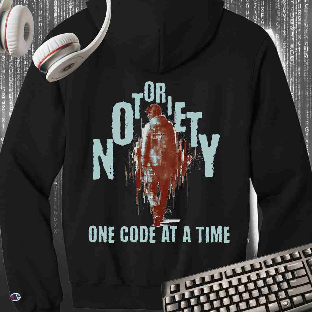 Champion Hoodie S700 "Notoriety One Code At A Time" Funny Hooded Sweatshirt For Coders Unisex