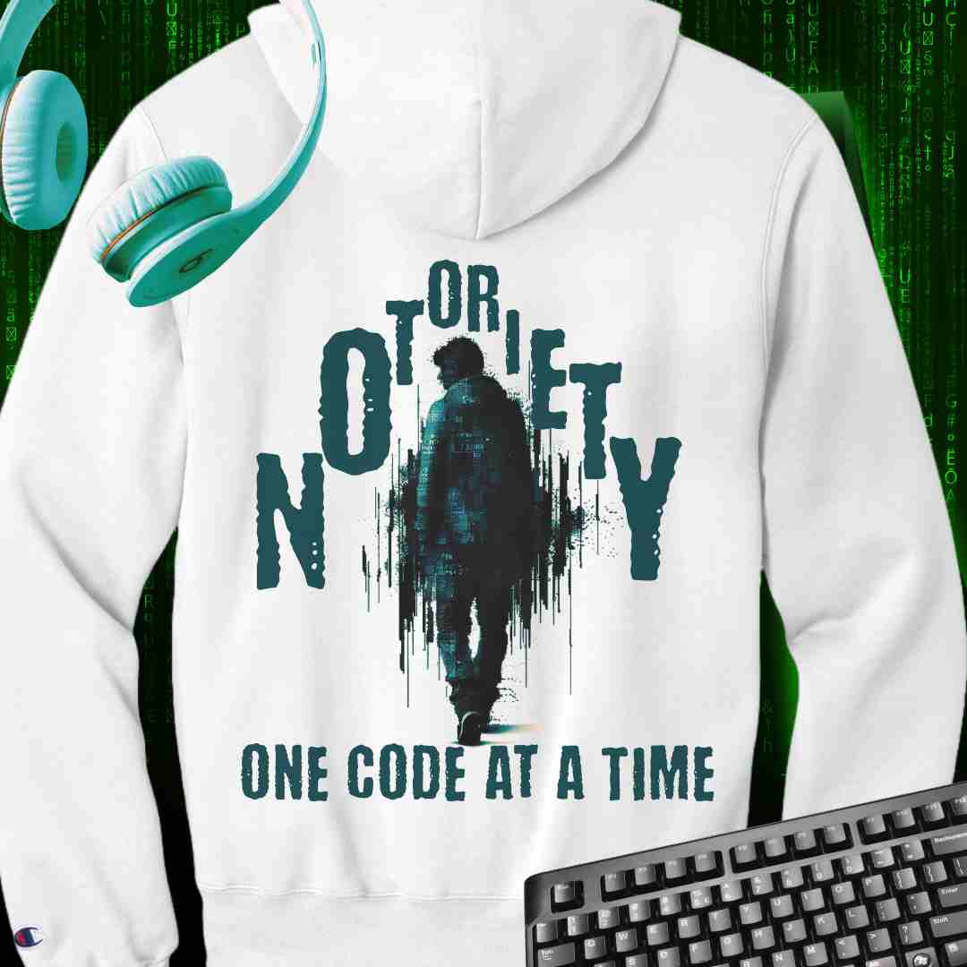 Champion Hoodie S700 "Notoriety One Code At A Time" Funny Hooded Sweatshirt For Coders Unisex