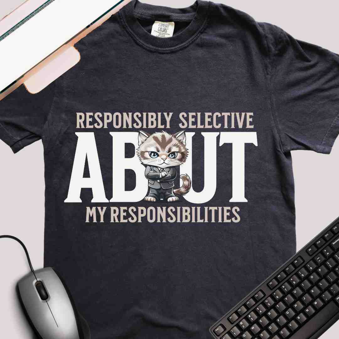 "Responsibly Selective About My Responsibilities" Funny T-shirt for Work Men And Women