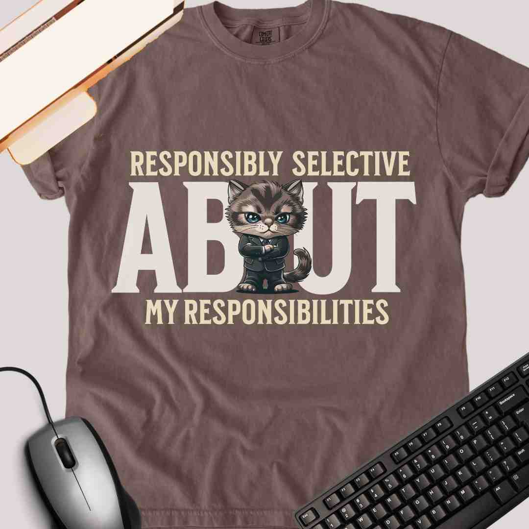 "Responsibly Selective About My Responsibilities" Funny T-shirt for Work Men And Women