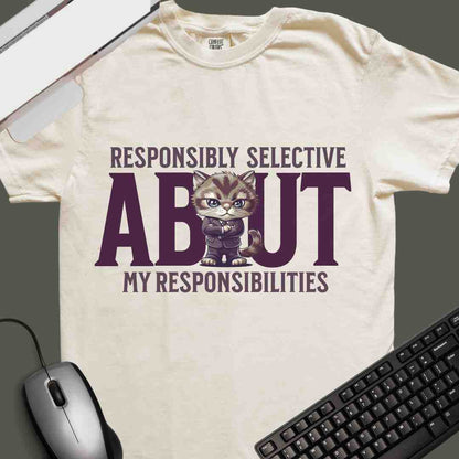 "Responsibly Selective About My Responsibilities" Funny T-shirt for Work Men And Women