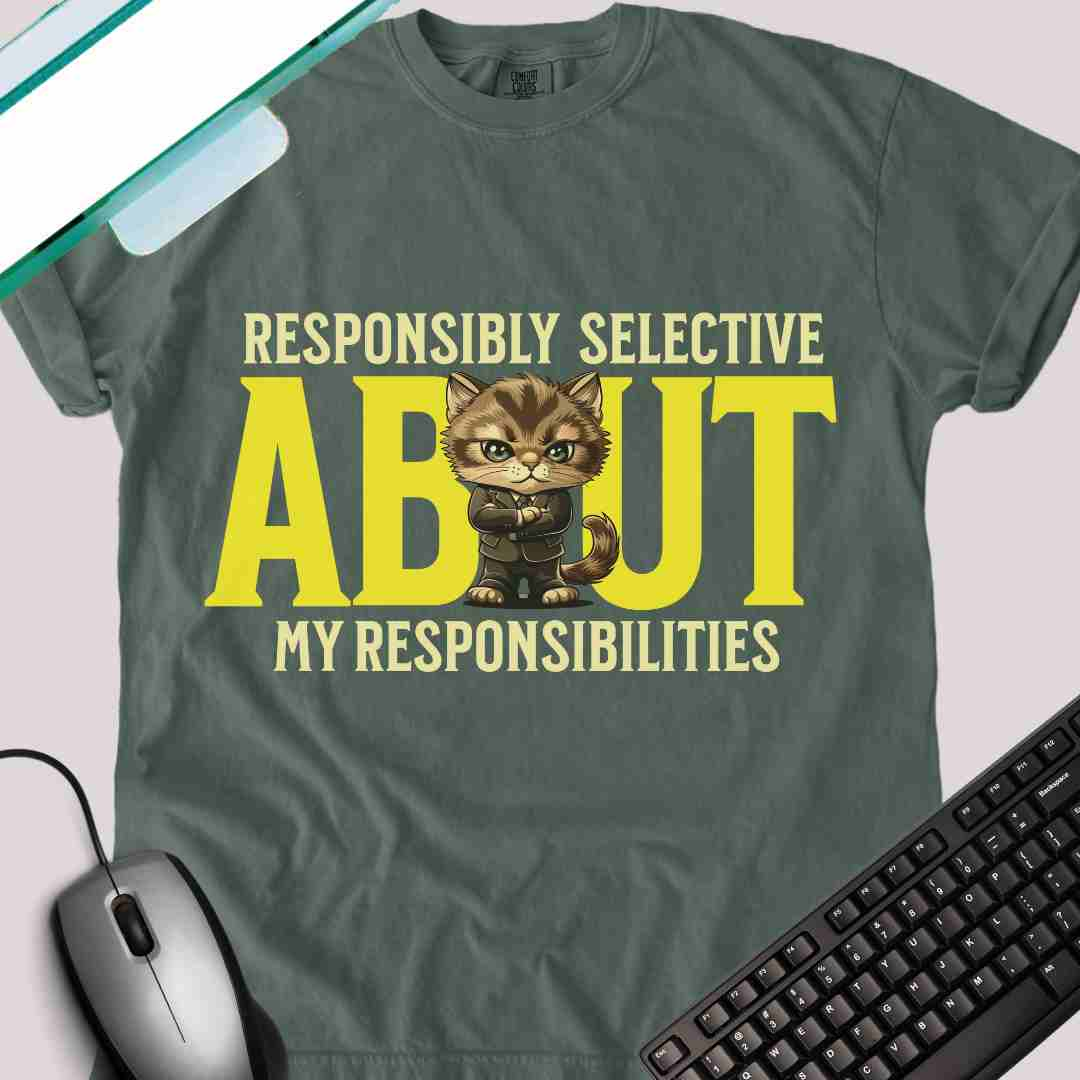 "Responsibly Selective About My Responsibilities" Funny T-shirt for Work Men And Women