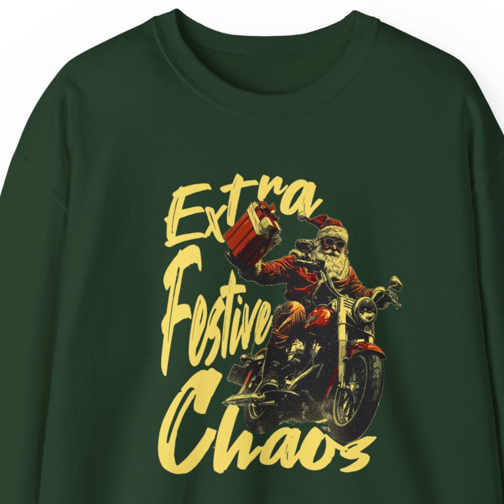 Humorous Christmas Sweatshirt Forest Green Front