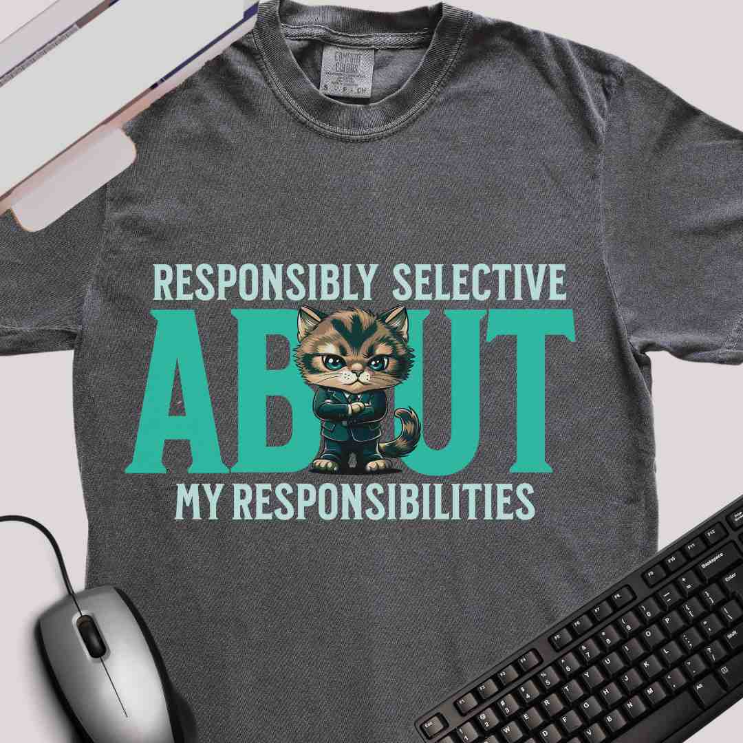 "Responsibly Selective About My Responsibilities" Funny T-shirt for Work Men And Women