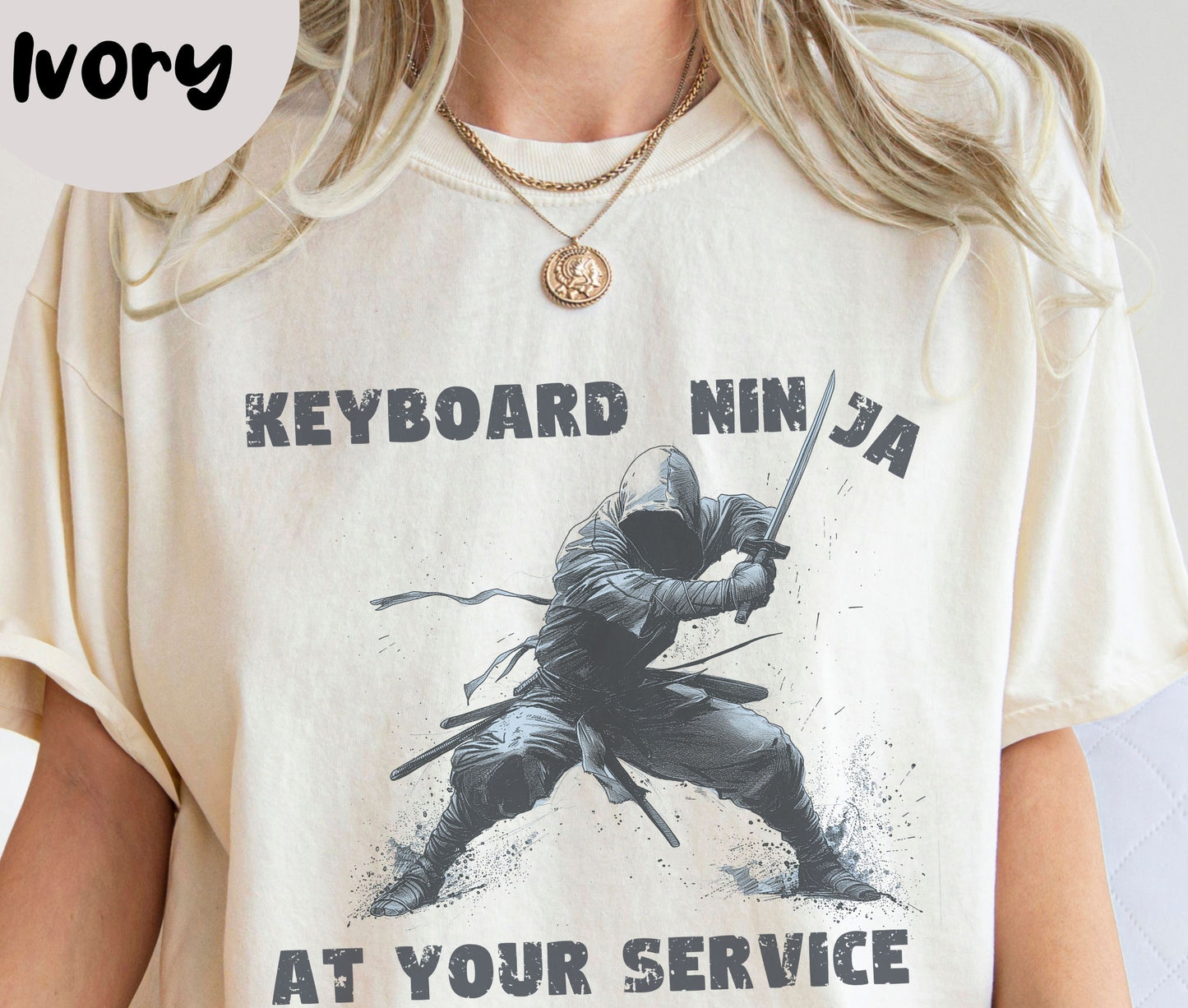 "Keyboard Ninja At Your Service" Funny T-shirt for Work Men And Women